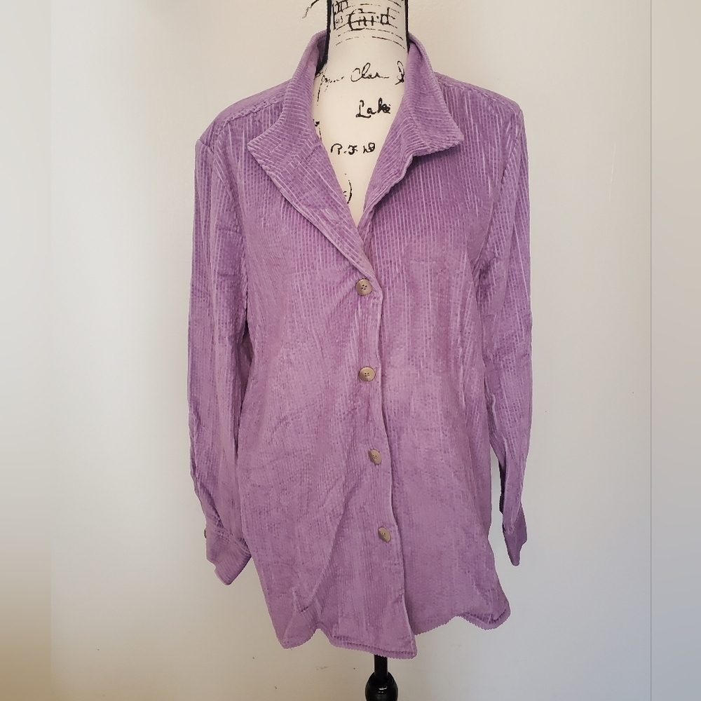 Chadwicks | Purple Chunky Corduroy Button-Up Shirt Jacket - Size: XL